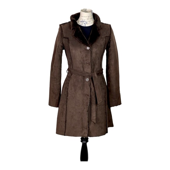 Aqua Jackets & Blazers - Aqua Brown Faux Shearling coat with Belt